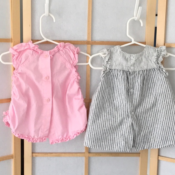 2 Infant Ruffled Ruched Cotton Dresses, button-up in back - Picture 2 of 10